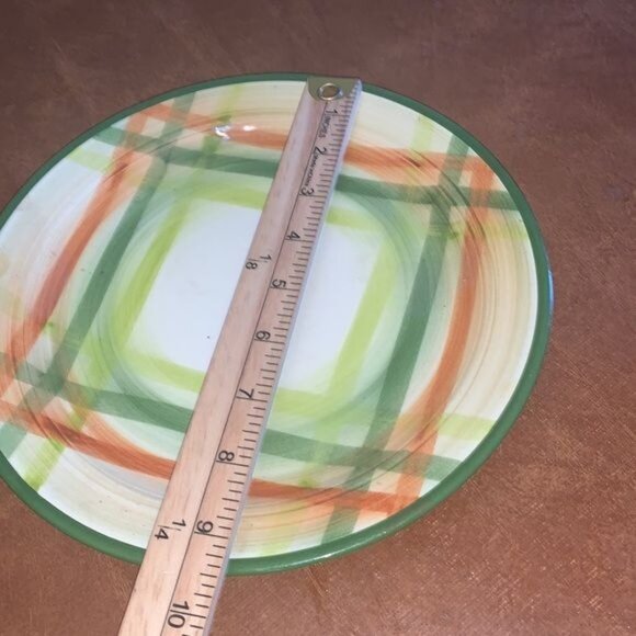 Hand-Painted Ceramic Dinnerware Set With Abstract Plaid Design Includes Plate - Picture 2 of 7